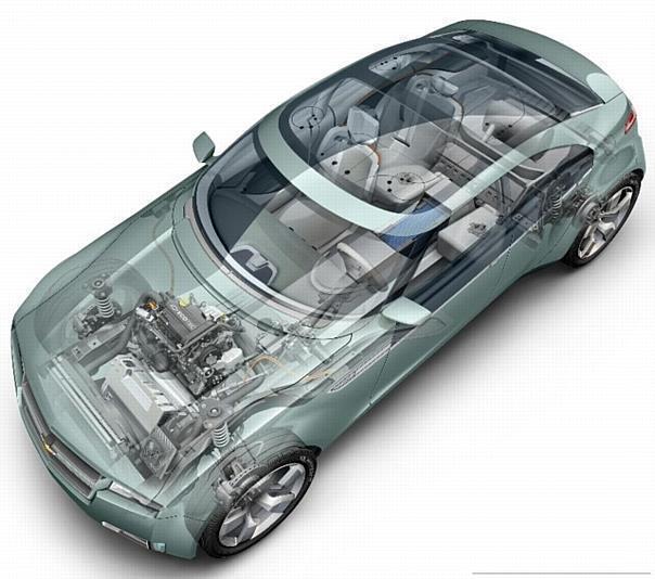 2007 Chevrolet Volt Concept Chassis. E-Flex System internal combustion engine variant cutaway drawing.